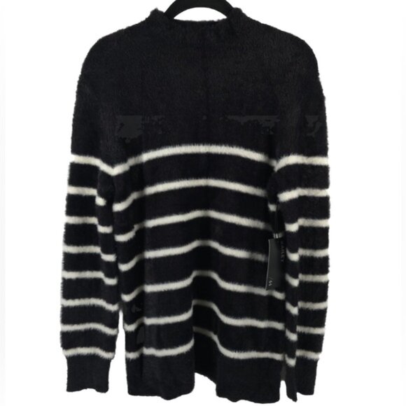 NWT BAILEY/44 Mock Nk Pullover Striped Sweater Teddy Soft Cozy Black/White SMALL - Picture 1 of 7